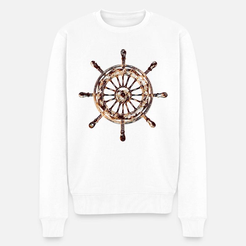 Schrauben-Steuerrad (rostbraun) - Männer Premium Bio Pullover - Weiß