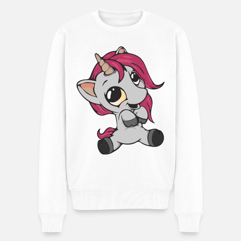 Niedliches Einhorn Kinder - Männer Premium Bio Pullover - Weiß