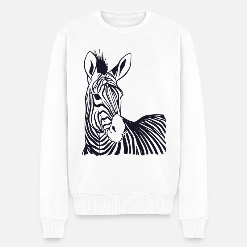 Zebra Porträt Zebrakopf - Männer Premium Bio Pullover - Weiß