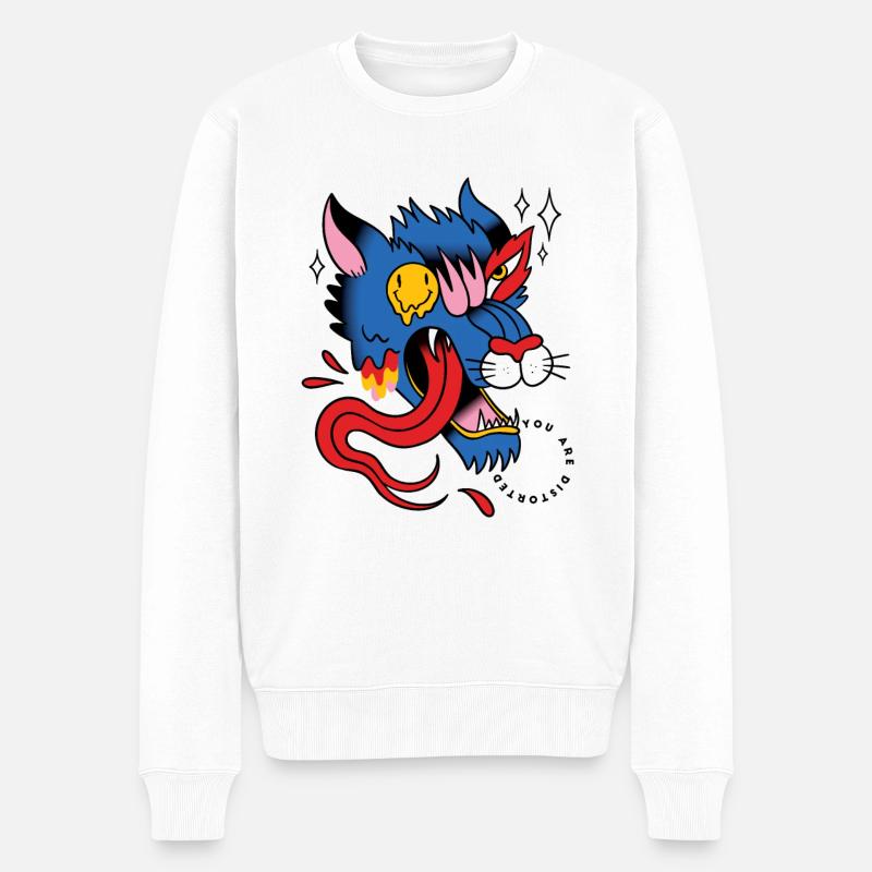 Trippy Wolf Tattoo - Männer Premium Bio Pullover - Weiß