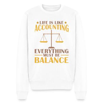 Das Leben ist wie eine Buchhaltung - Männer Premium Bio Pullover - Weiß - Vorne - Thijin (182cm)