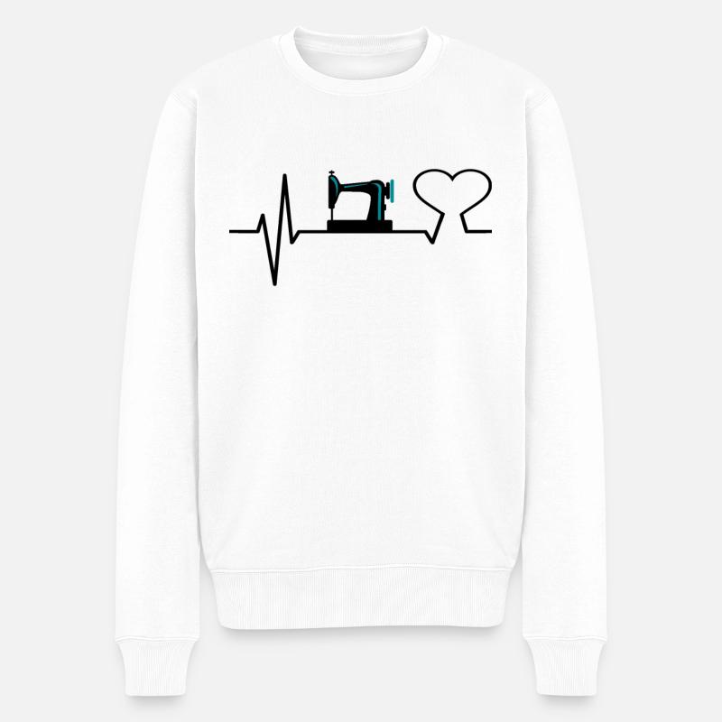 Nähen Geschenk Näherin Nähmaschine Herzschlag - Männer Premium Bio Pullover - Weiß