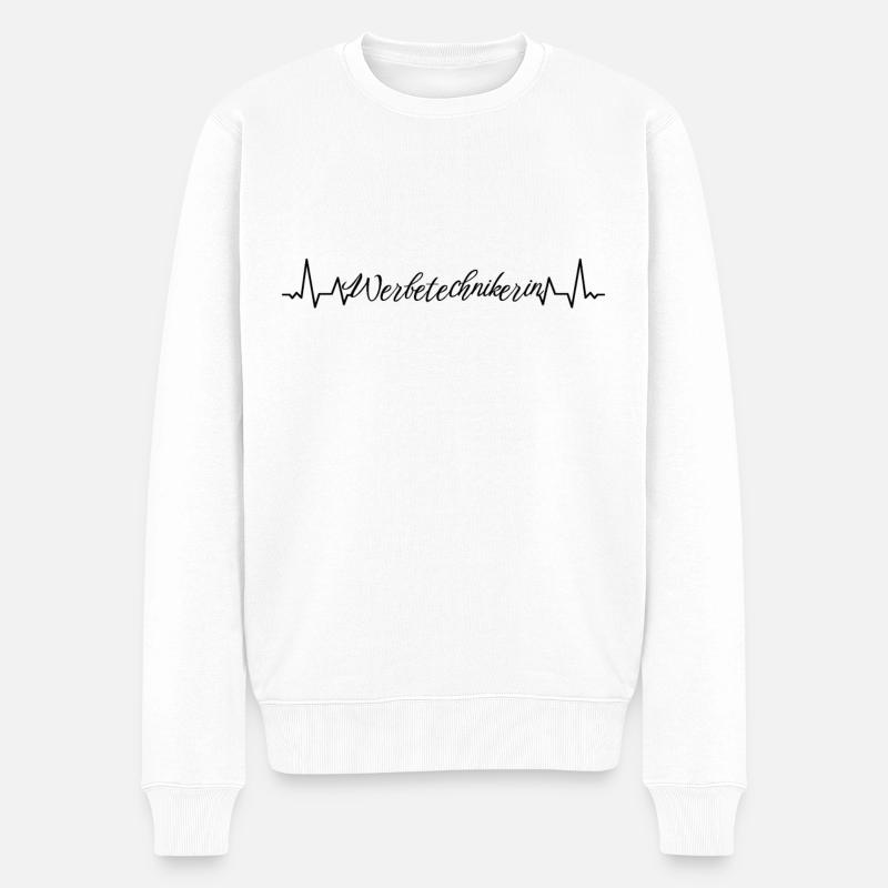 Werbegestalter Herzschlag Werbetechnikerin - Männer Premium Bio Pullover - Weiß