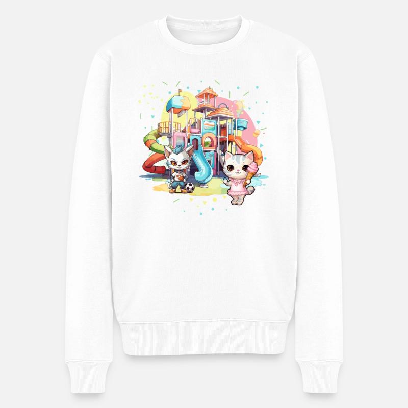 Katze Kätzchen-Mädchen Kinder-Spielplatz Eiscreme - Männer Premium Bio Pullover - Weiß
