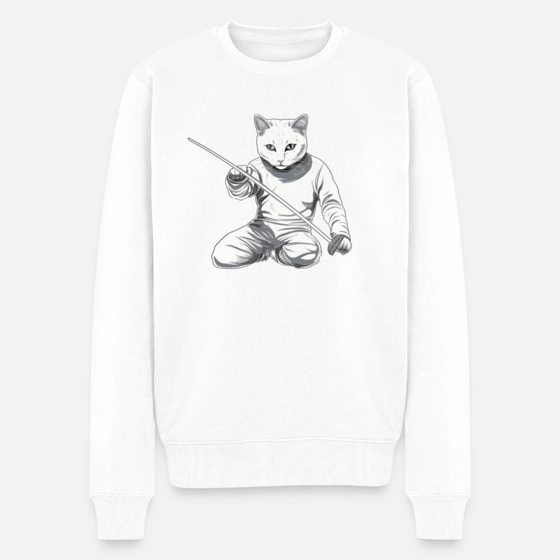 Katzen Fechter gamer Comic-Cartoon Fechten Katzen - Männer Premium Bio Pullover - Weiß
