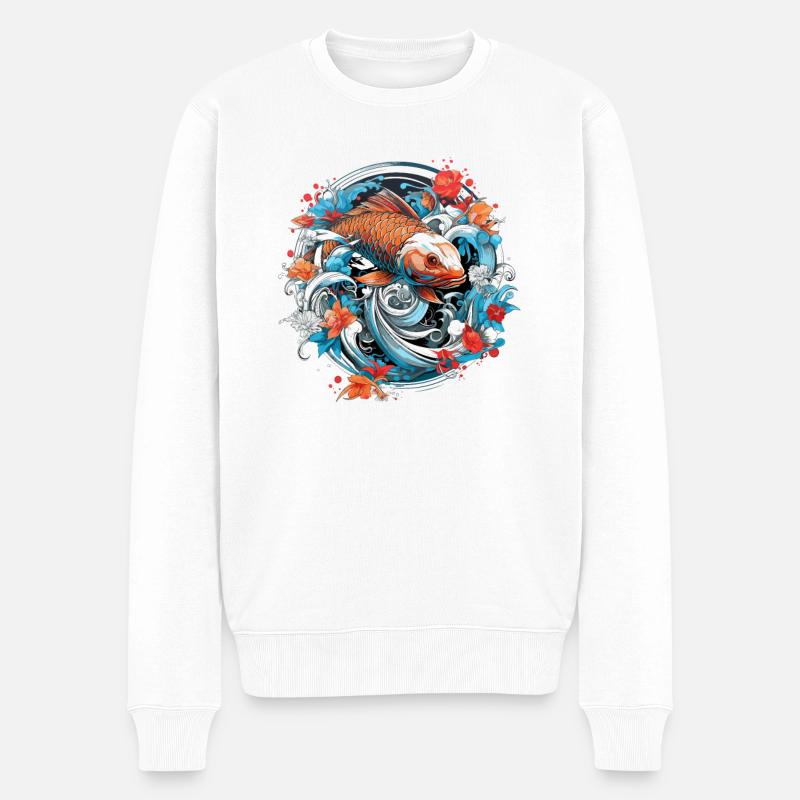 Koi Fische Kois-Karpfen Koi Garten-Teich Koi - Männer Premium Bio Pullover - Weiß