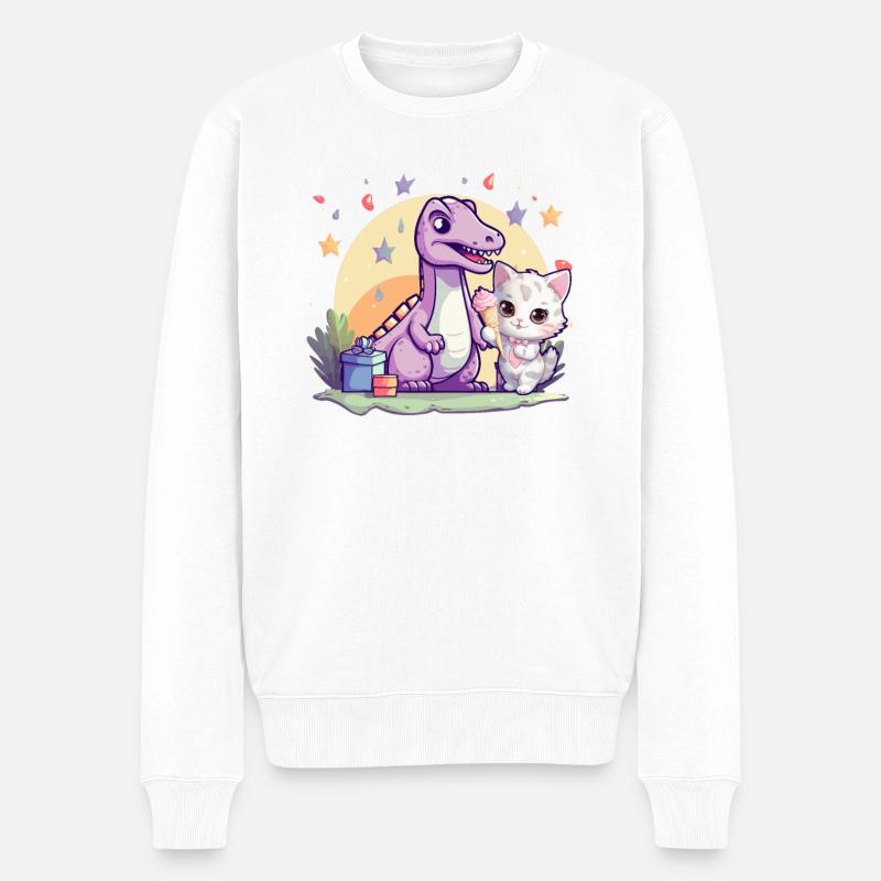 Katze Kätzchen-Mädchen Dinosaurier Eiscreme - Männer Premium Bio Pullover - Weiß