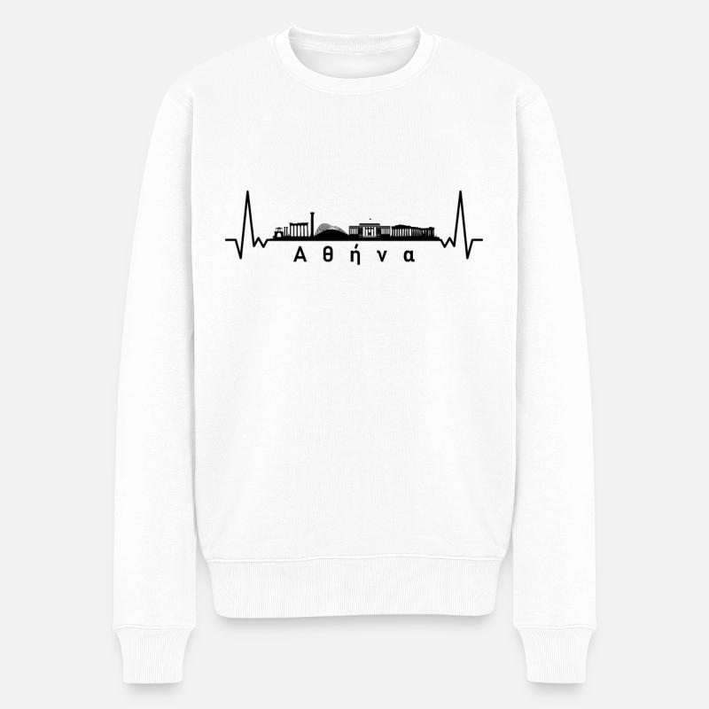 Heartbeat Skyline Grèce Athènes - Pull Premium bio Homme - blanc