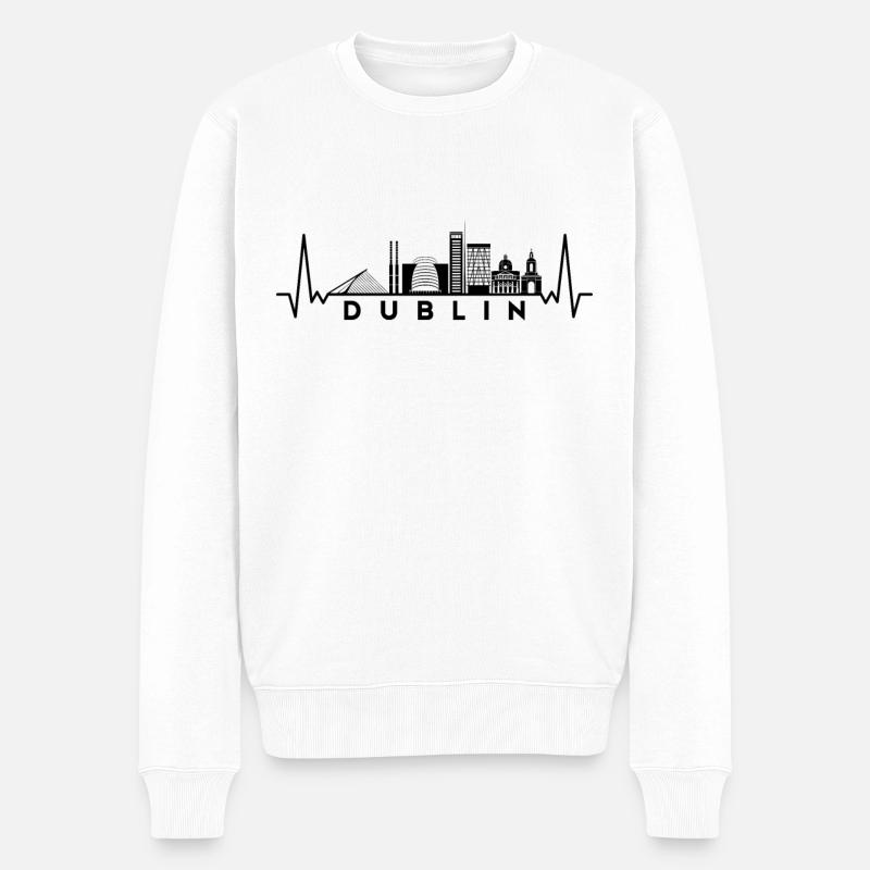 Herzschlag Skyline UK Dublin - Männer Premium Bio Pullover - Weiß