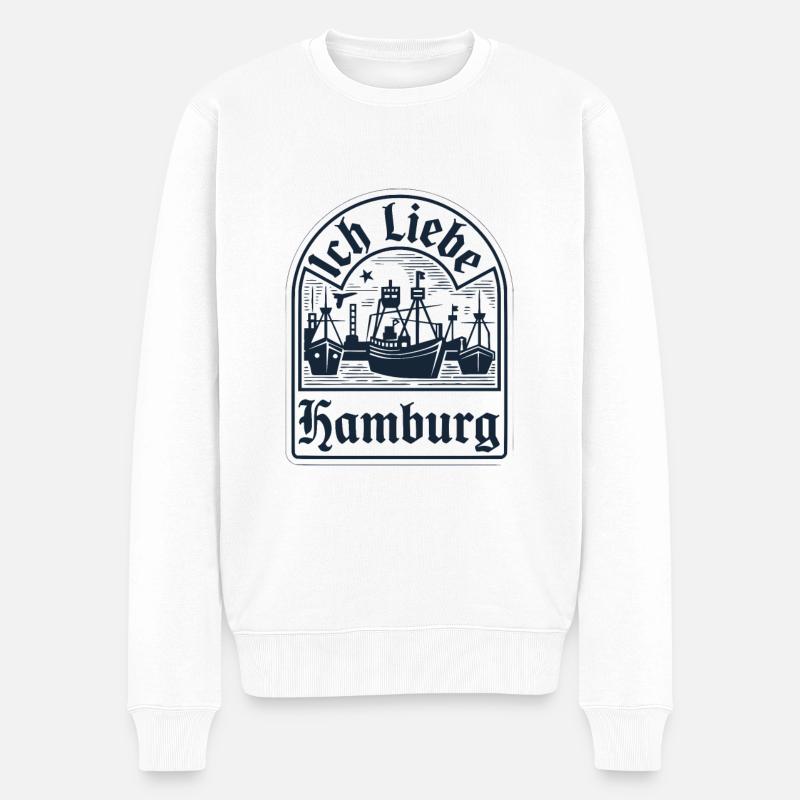 Hamburg - Ich liebe Hamburg! - Männer Premium Bio Pullover - Weiß