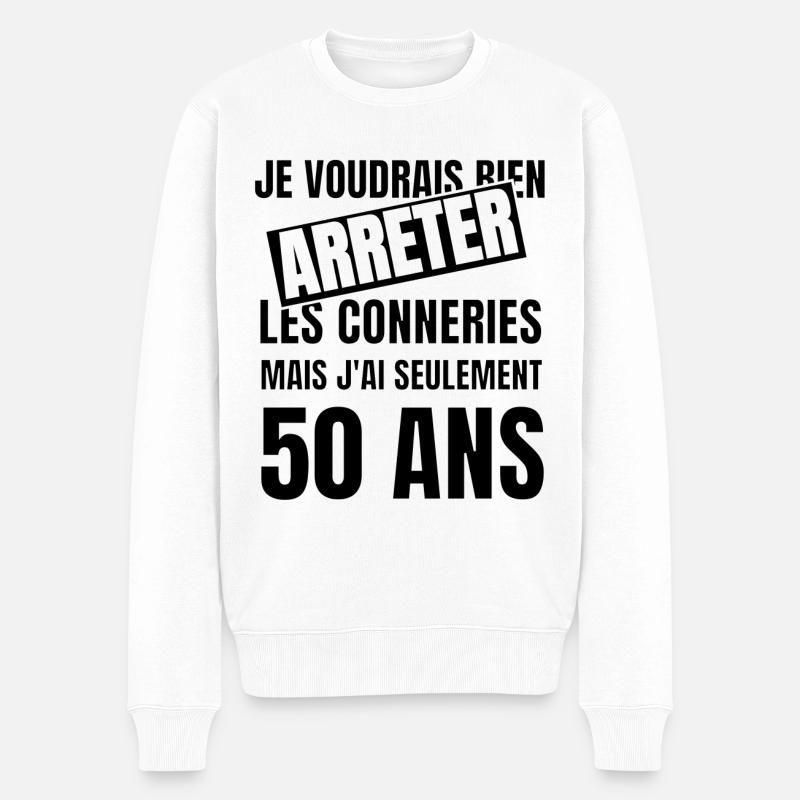 50 ans - Pull Premium bio Homme - blanc