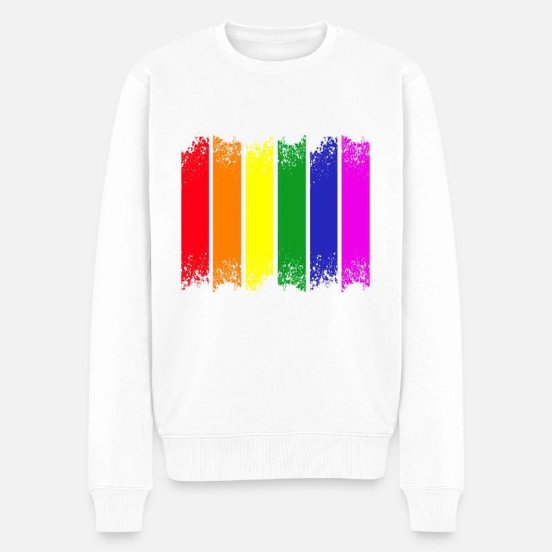 Fierté à rayures arc-en-ciel - Pull Premium bio Homme - blanc