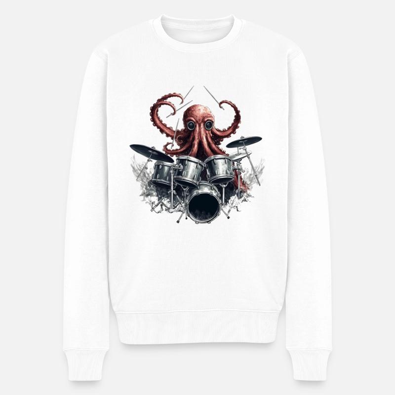 Drumtopus – La pieuvre qui a un battement dans le sang - Pull Premium bio Homme - blanc