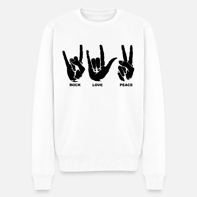 Rock Love Peace - Männer Premium Bio Pullover - Weiß