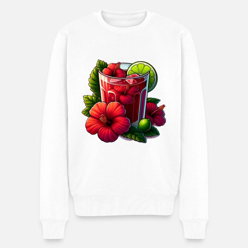 Hibiskustee mit roten Blüten - Männer Premium Bio Pullover - Weiß