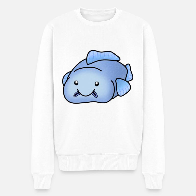 Blauer Blobfisch - Männer Premium Bio Pullover - Weiß
