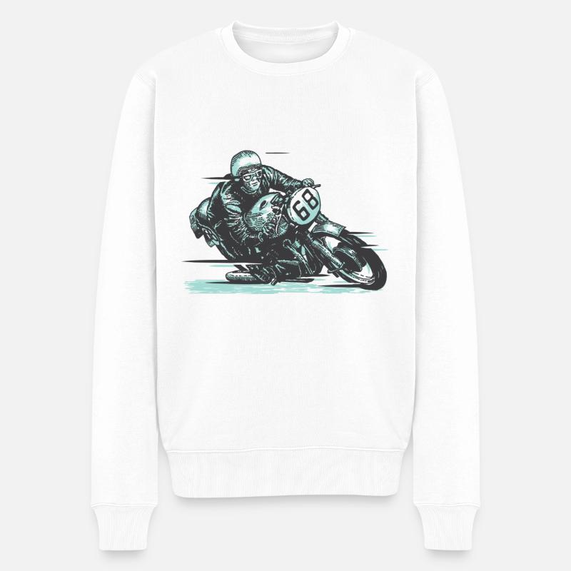 Motorradfahrer Oldtimer motorradrennen - Männer Premium Bio Pullover - Weiß