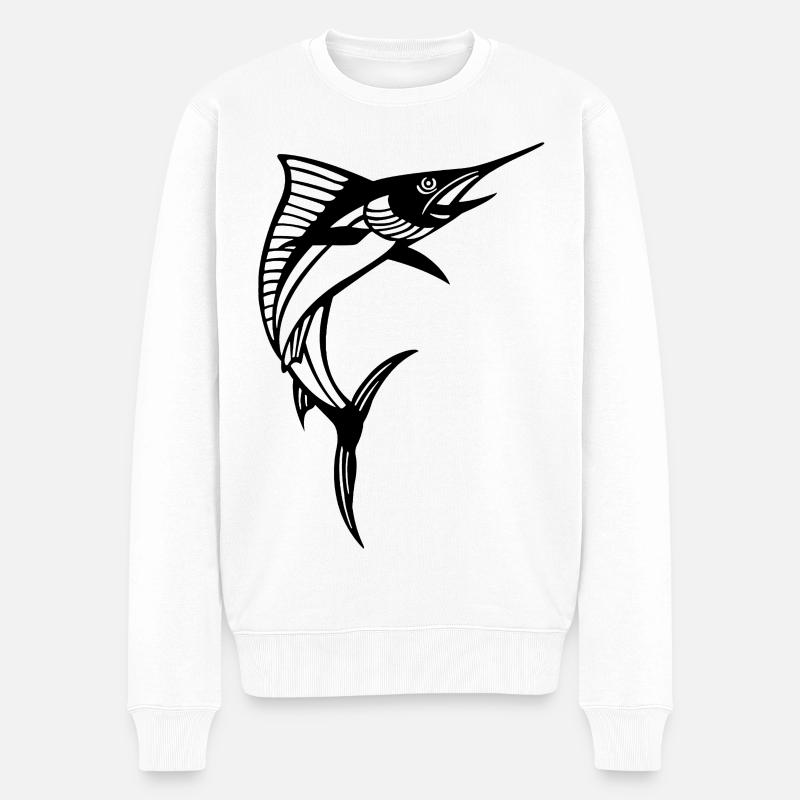 Schwarzer Schwertfisch - Männer Premium Bio Pullover - Weiß