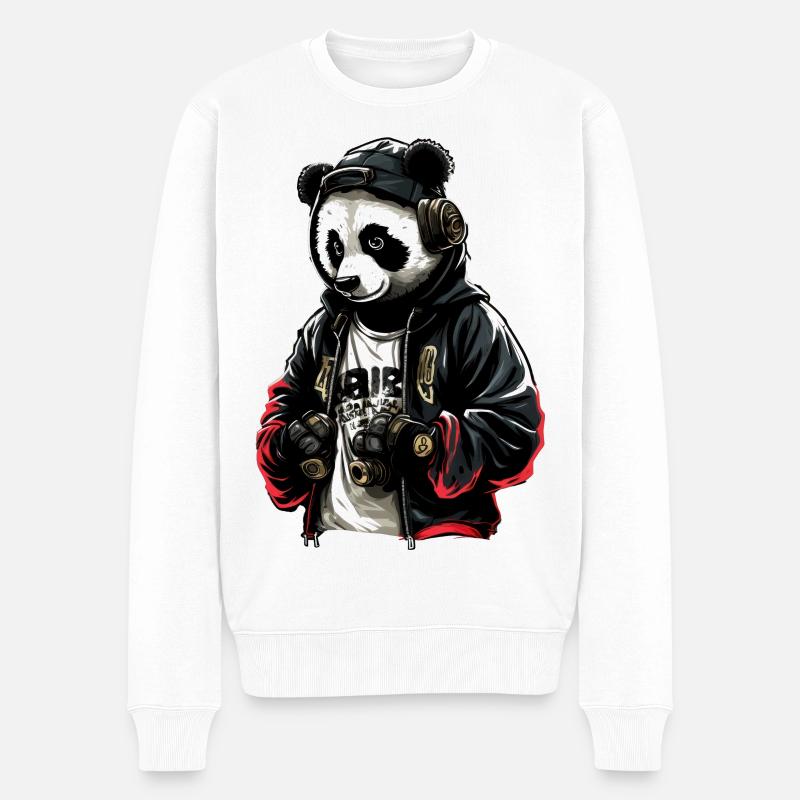 SSW29 Disco Panda - Pull Premium bio Homme - blanc