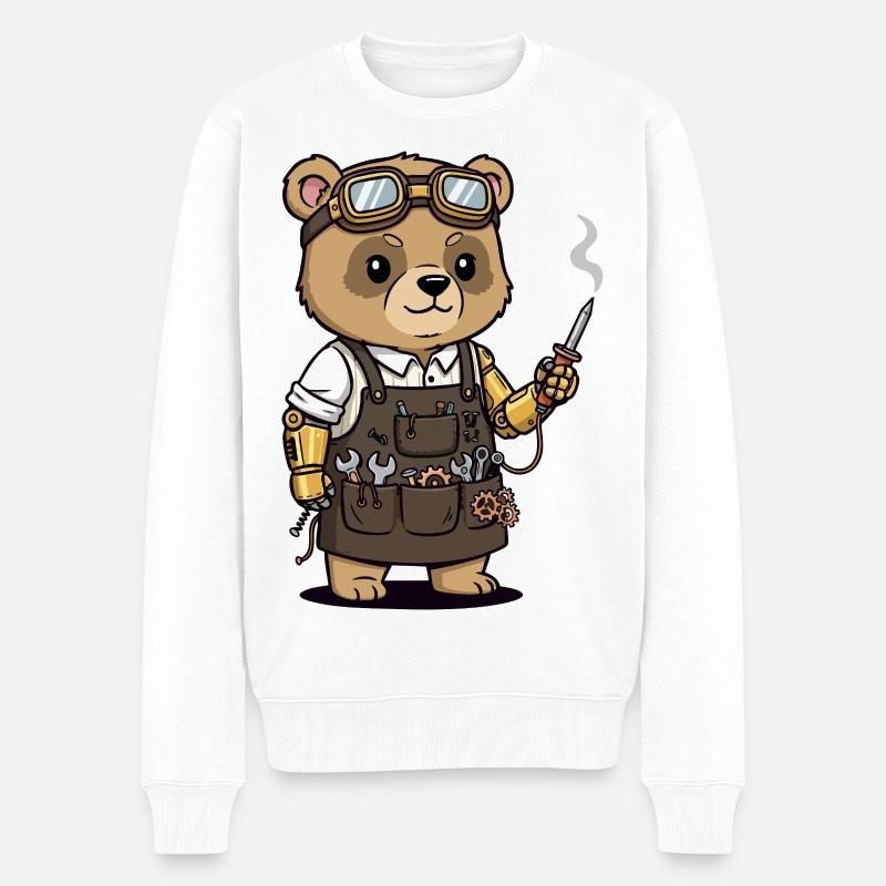 Bärenmechaniker Steampunk-Roboterarm - Männer Premium Bio Pullover - Weiß