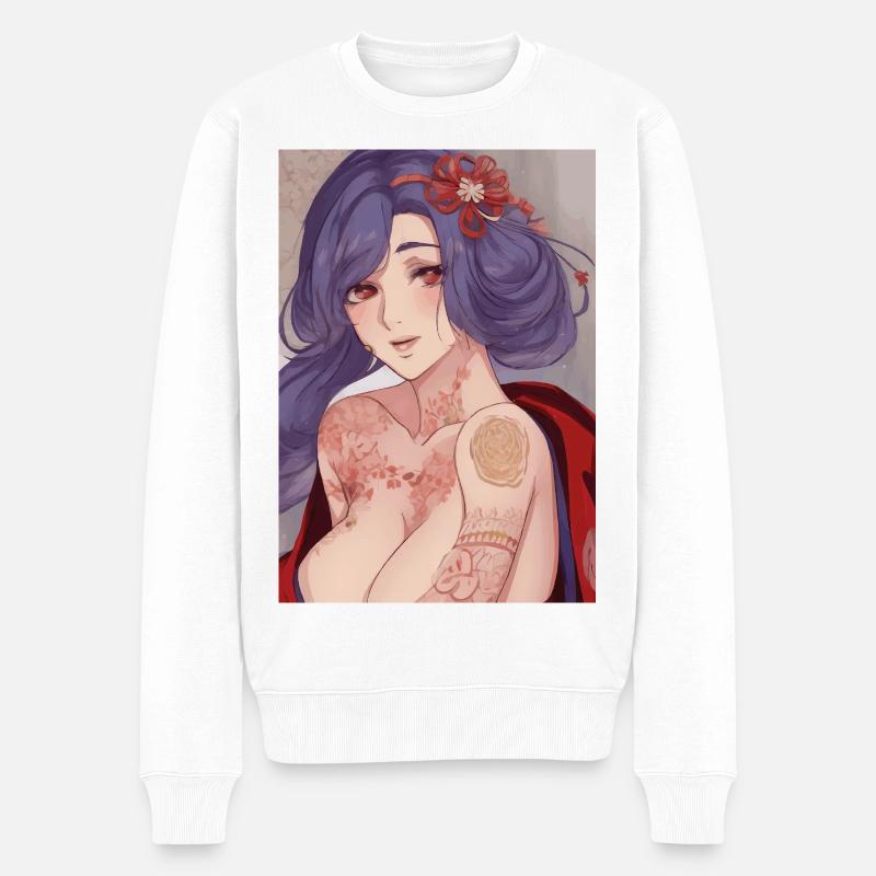 Fleur de Geisha tatouée - Pull Premium bio Homme - blanc