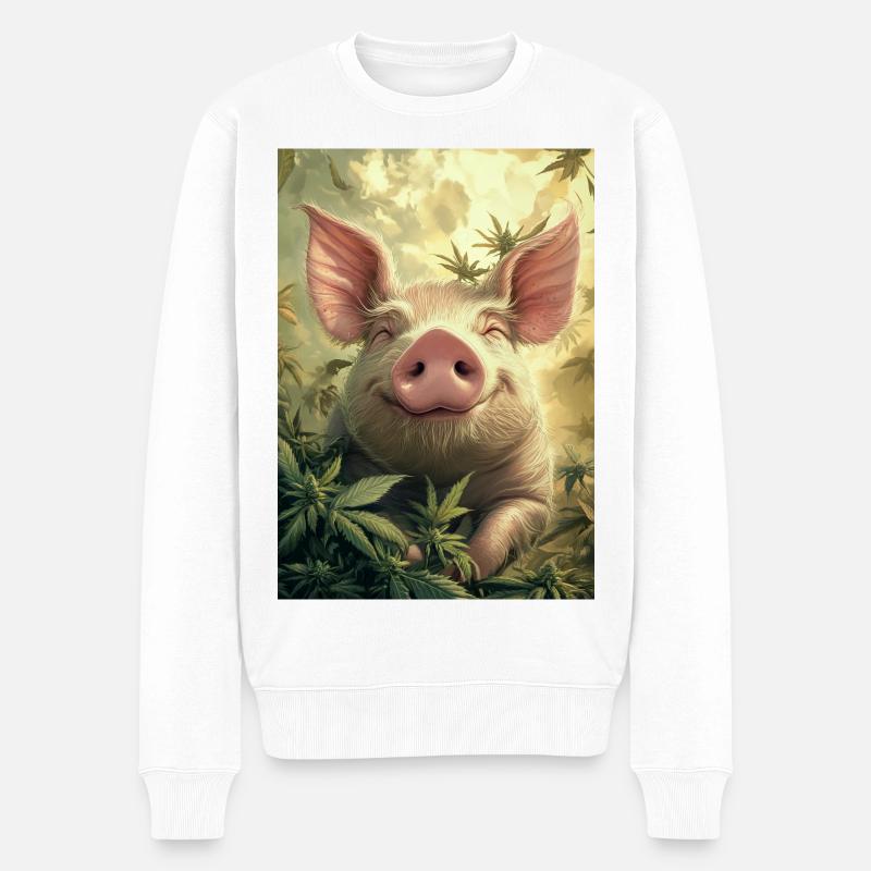 Glückliches Schwein im Hanfwald - Männer Premium Bio Pullover - Weiß