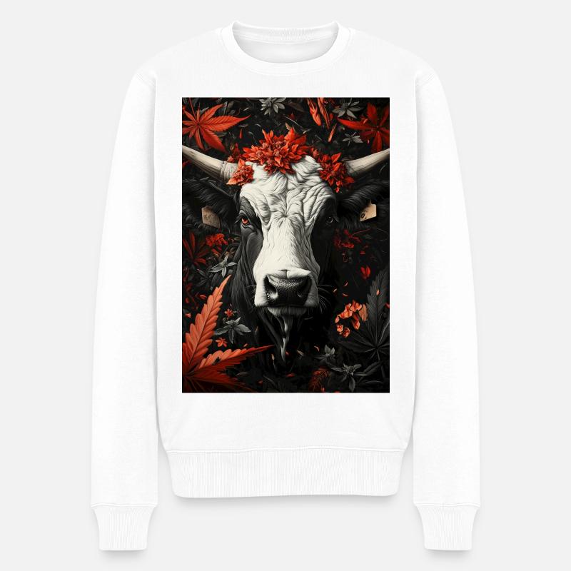 Stierkopf im Herbstlaub - Männer Premium Bio Pullover - Weiß