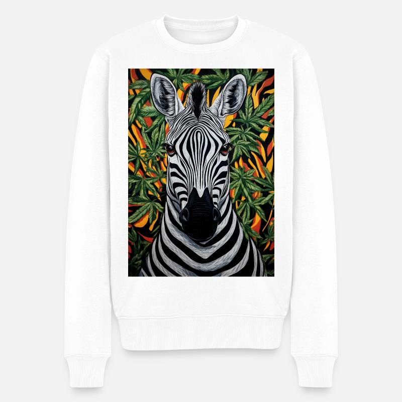 Zebra im Cannabis-Dschungel - Männer Premium Bio Pullover - Weiß