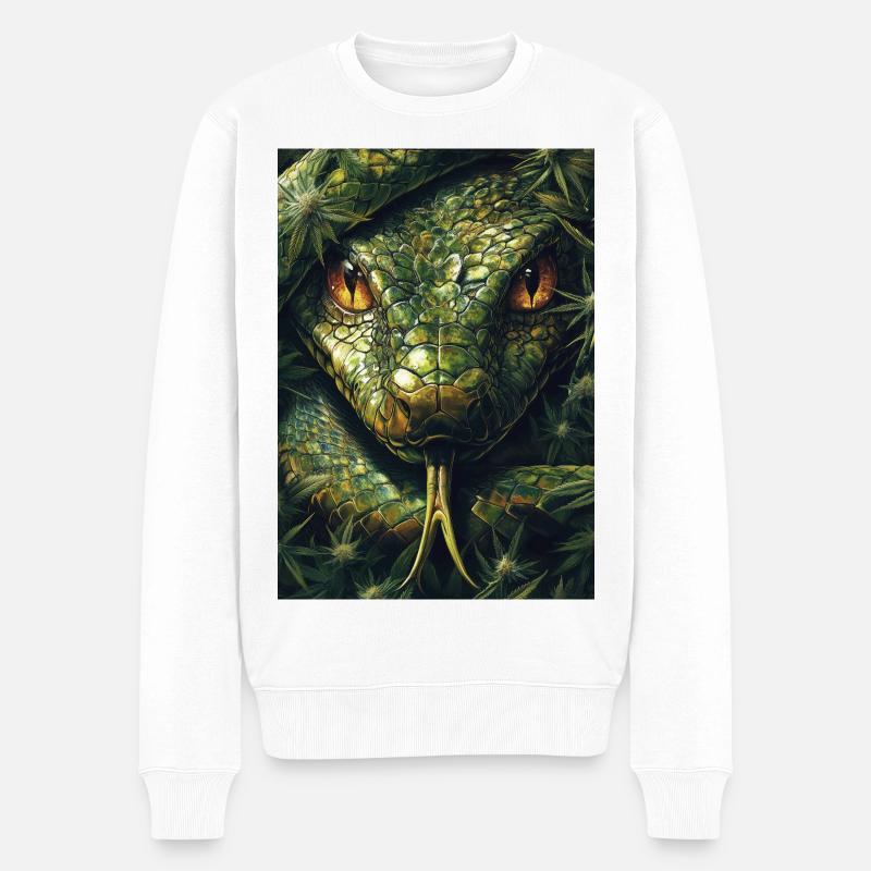 Schlangenauge mit Blattmuster - Männer Premium Bio Pullover - Weiß