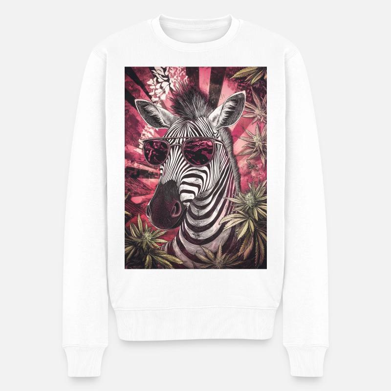 Zèbre avec des lunettes de soleil dans le psychédèle du cannabis - Pull Premium bio Homme - blanc