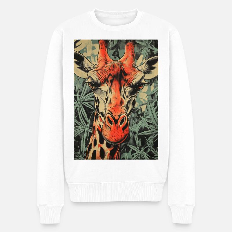 Giraf i cannabis-tryk - Økologisk premium-sweatshirt til mænd - hvid