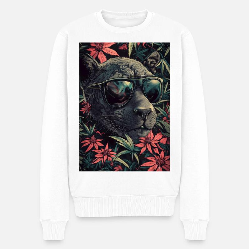 Tropenkatze mit Sonnenbrille - Männer Premium Bio Pullover - Weiß