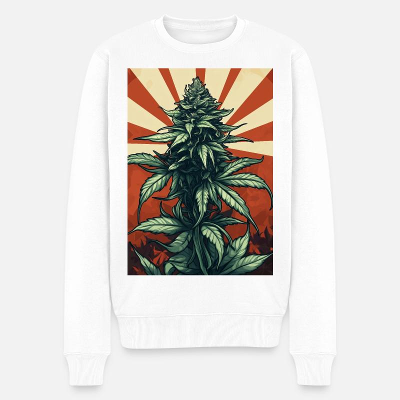 Sonnenaufgang Cannabispflanze - Männer Premium Bio Pullover - Weiß