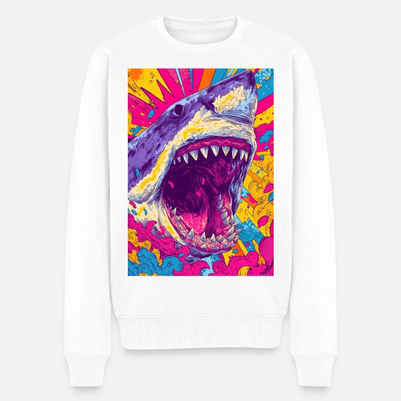 Explosion de requin psychédélique - Pull Premium bio Homme - blanc