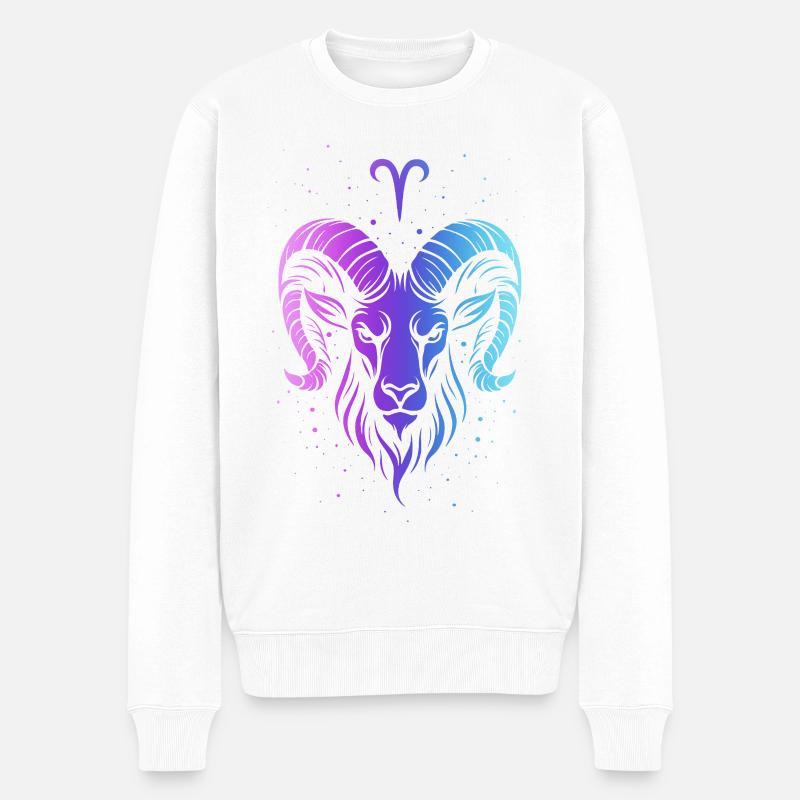 Bunter Aries Tierkreis - Männer Premium Bio Pullover - Weiß