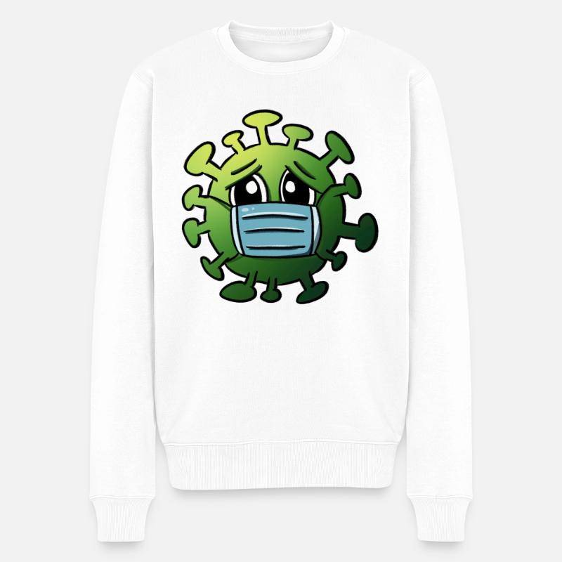 Virus mit Mundschutz Witzige Corona Grafik - Männer Premium Bio Pullover - Weiß