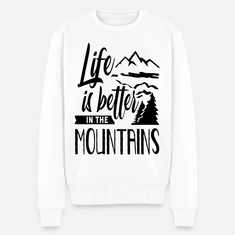 Das Leben Ist Besser In Den Bergen Berge Berg - Männer Premium Bio Pullover - Weiß