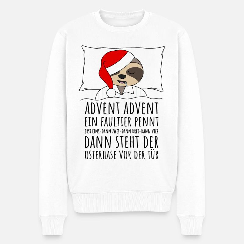 Advent Advent ein Faultier pennt lustige Sprüche - Männer Premium Bio Pullover - Weiß