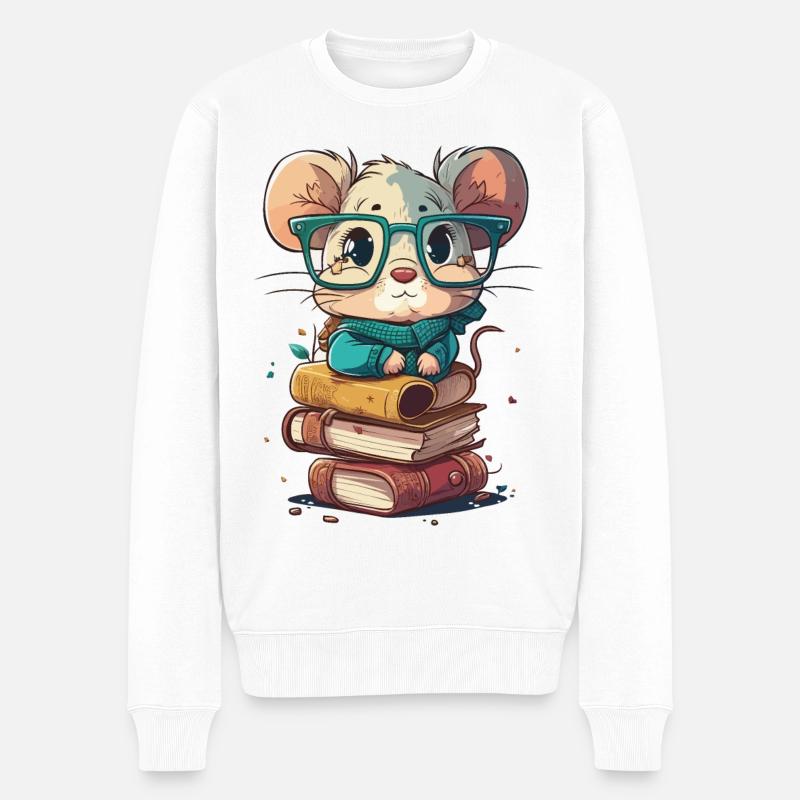 Souris rat de bibliothèque - Pull Premium bio Homme - blanc