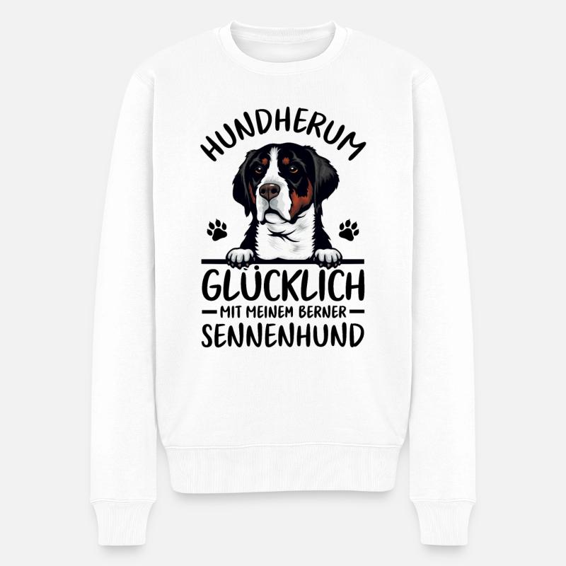 Hund Glücklich mit meinem Berner Sennenhund - Männer Premium Bio Pullover - Weiß