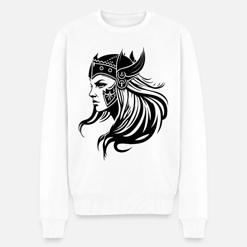 Wikinger Frau Kriegerin Viking - Männer Premium Bio Pullover - Weiß