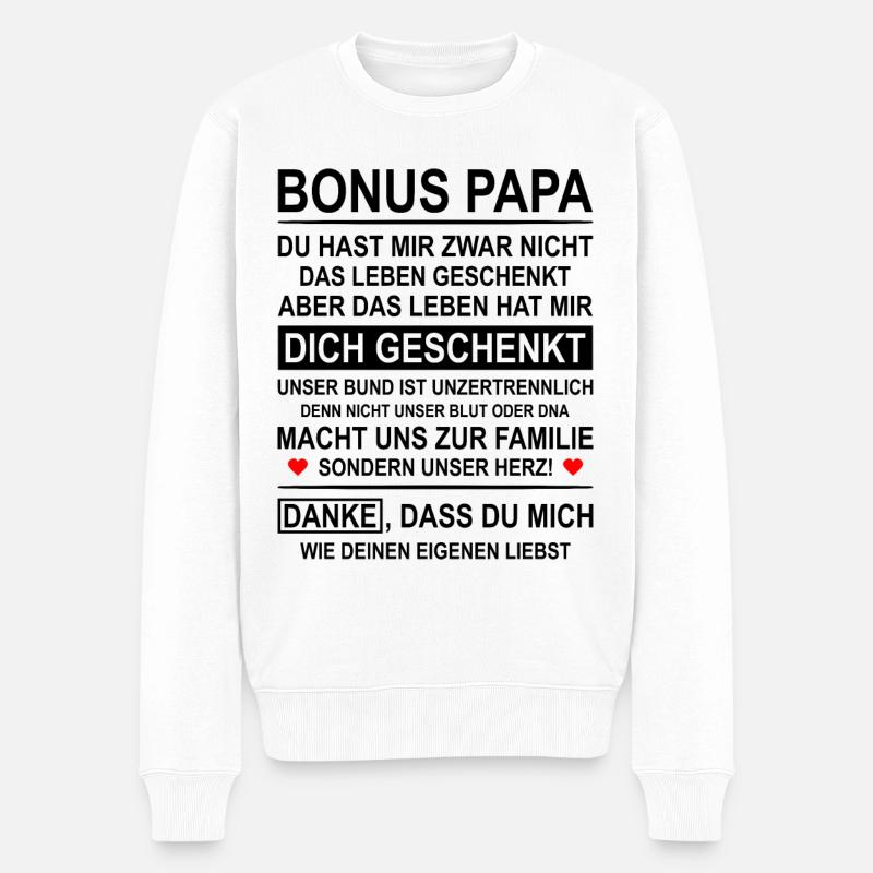 Bonus Papa Danke Stiefvater Geschenk Ersatzpapa - Männer Premium Bio Pullover - Weiß