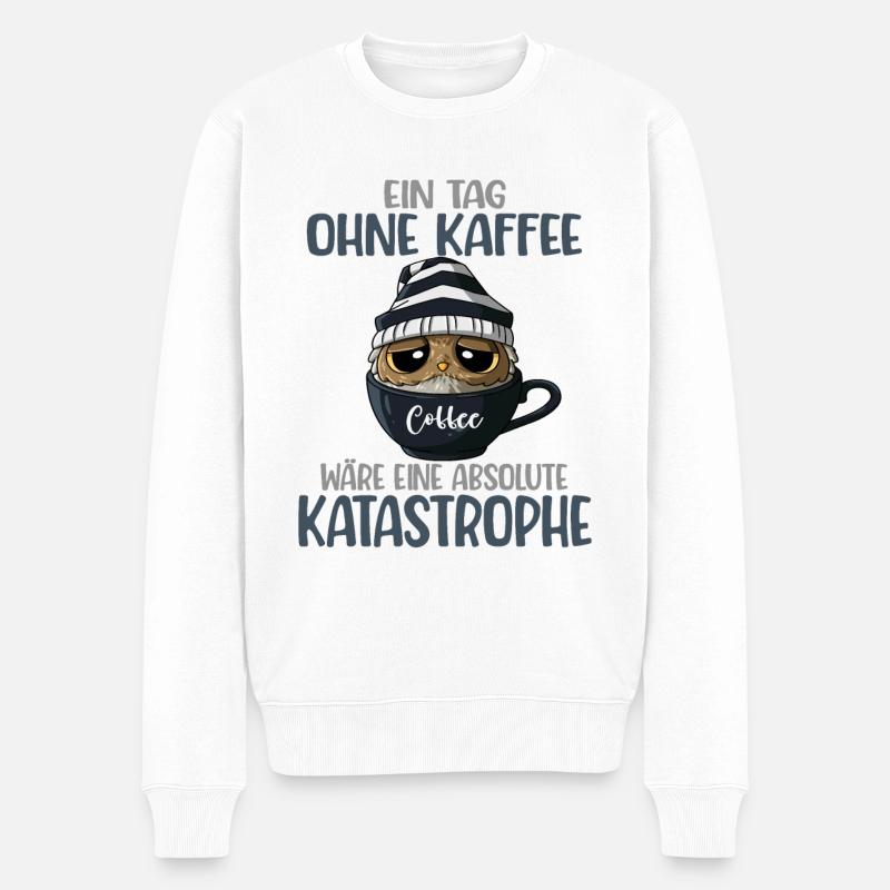 Eule Jeden Tag Kaffee Spruch Kaffeeliebhaber Eulen - Männer Premium Bio Pullover - Weiß