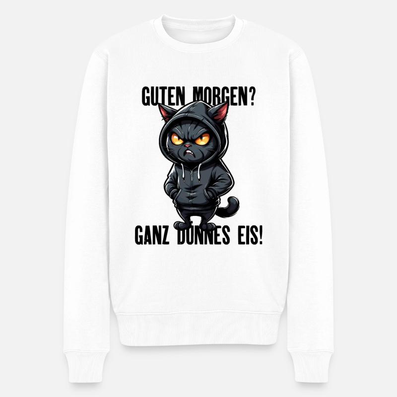Schwarze Katze mit Kapuze - Guten Morgen? - Männer Premium Bio Pullover - Weiß