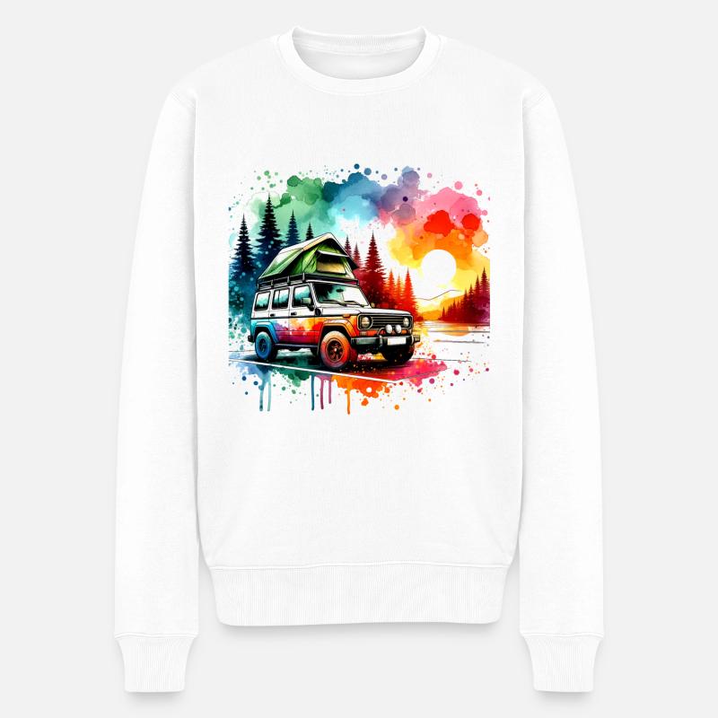 Dachzelt Camping Design mit Wasserfarben - Männer Premium Bio Pullover - Weiß