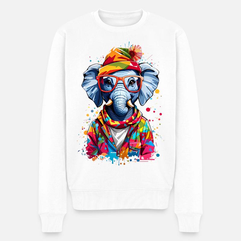 Coole Elefant - Männer Premium Bio Pullover - Weiß