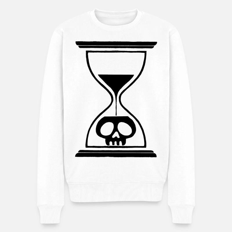 Schwarzer Sanduhr-Totenkopf - Männer Premium Bio Pullover - Weiß