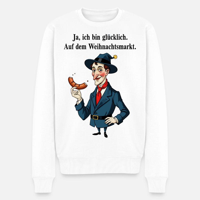 Glücklich auf dem Weihnachtsmarkt - Männer Premium Bio Pullover - Weiß