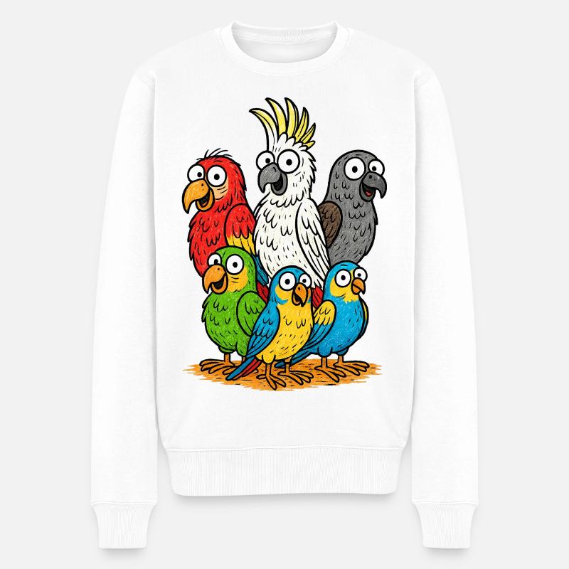 Lebendige Papageienbande Illustration - Männer Premium Bio Pullover - Weiß