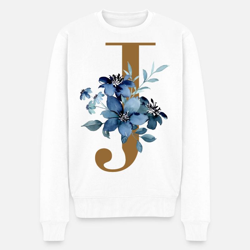 Florales J – Goldener Buchstabe mit Blüten - Männer Premium Bio Pullover - Weiß
